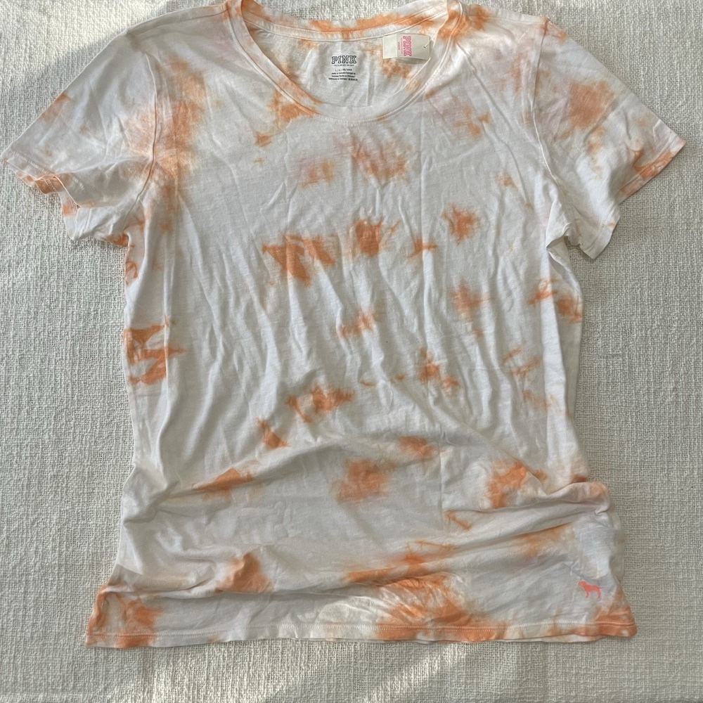 Victorias Secret‎ PINK Short Sleeve T Shirt Women's Large Tie Dye Orange Neon